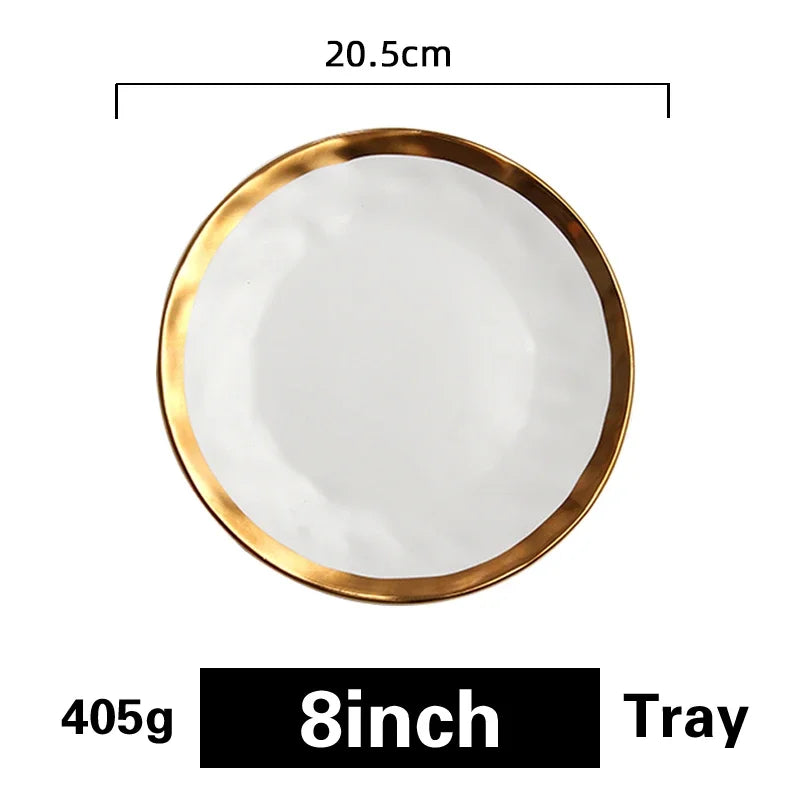 Phnom Penh Ceramic Western Dish Matte gilded steak plate Creative retro salad plate plates set Northern European dessert dish