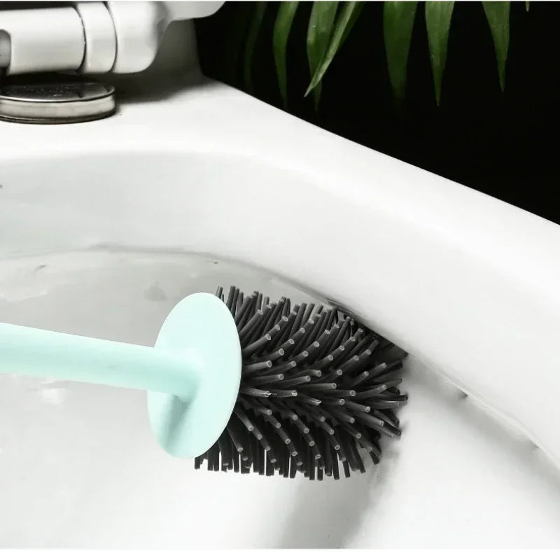 Silicone Toilet Brush Wc Quick Drying Bracket Gap Brush With Holder Flat Head Soft Bristles Cleaning Tools Bathroom Accessories